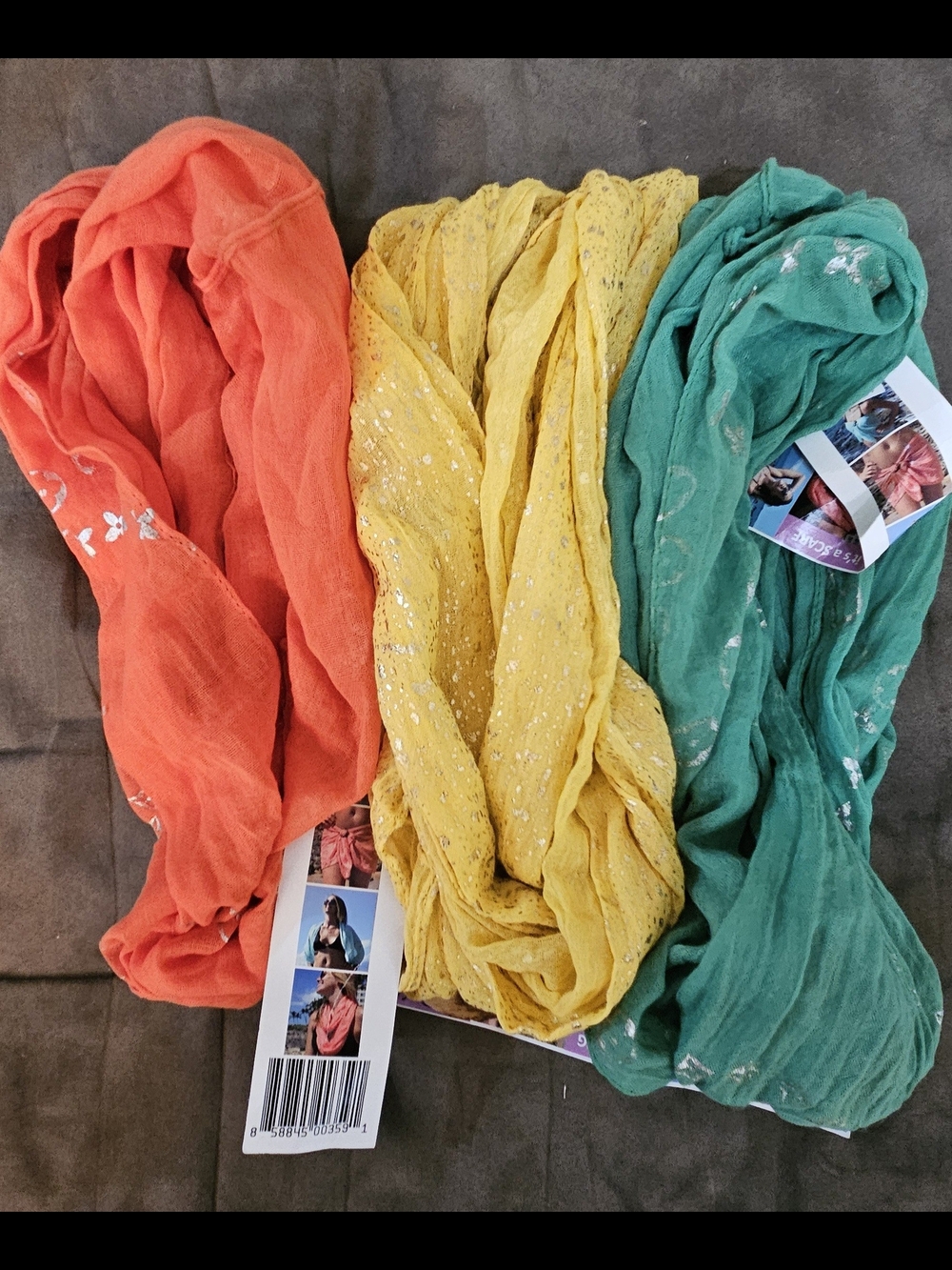 Bundle:INFINITY Women Swim Sarong Set - Orange, Yellow, Green With Silver Design